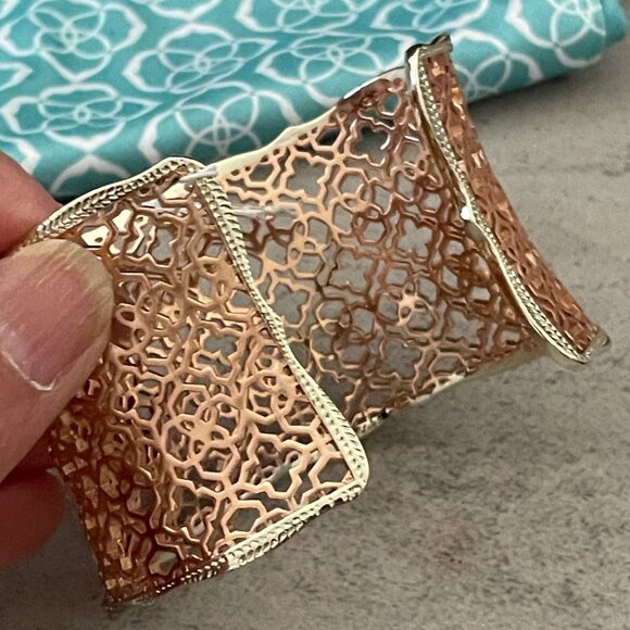 NWT Kendra Scott Candice Rose Gold Plated Logo Filigree 1.25" Wide Cuff Bracelet - Picture 6 of 7